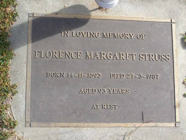 Florence Margaret Struss  | b: 14 Nov 1893, d: 27 Mar 1987, aged 93  | Woodhill cemetery (Veresdale), Beaudesert shire  |   | 