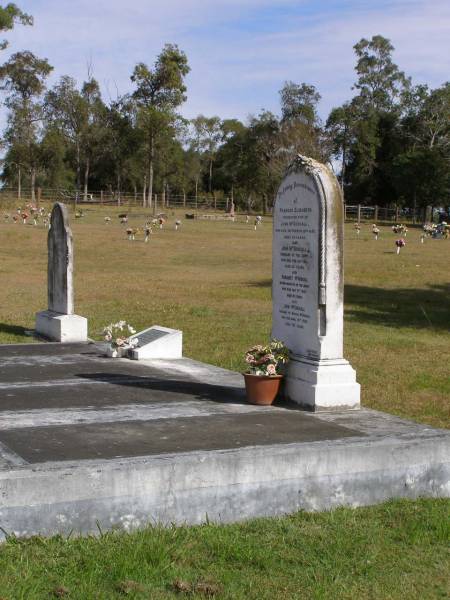 Frances Elizabeth (McDougall)  | (wife of John McDougall)  | 29 Sep 1887, aged 50  | John McDougall  | 24 Feb 1904, aged 82  | (granddaughter) Margaret McDougall  | 6 May 1922, aged 19  | John McDougall  | (husband of Martha McDougall)  | 15 Apr 1943, aged 84  | Martha L McDougall  | b: 25 Dec 1868, d: 15 Sep 1949, aged 80  | Louisa Hopkins  | b: 2 Jul 1893, d: 3 Jan 1937, aged 43  | Woodhill cemetery (Veresdale), Beaudesert shire  |   | 