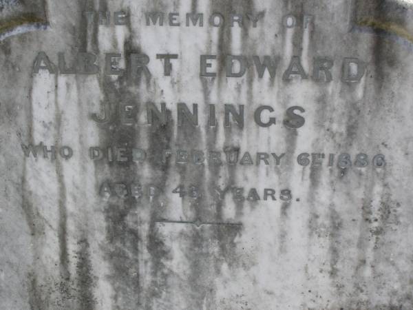 Albert Edward Jennings  | 6 Feb 1886, aged 42  | Woodhill cemetery (Veresdale), Beaudesert shire  |   | 