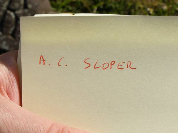 A C Sloper  | Woodhill cemetery (Veresdale), Beaudesert shire  |   | 