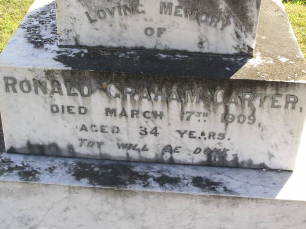 Ronald Graham Carter  | 17 Mar 1909, aged 34  | Woodhill cemetery (Veresdale), Beaudesert shire  |   | 