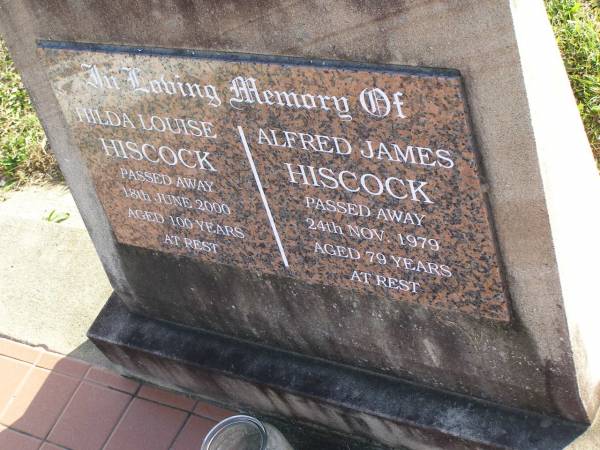 Alfred James Hiscock  | 24 Nov 1979, aged 79  | Hilda Louise Hiscock  | 18 Jun 2000, aged 100  | Woodhill cemetery (Veresdale), Beaudesert shire  |   | 