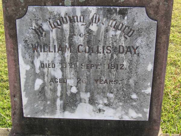 William Collis Day  | 9 Sep 1912, aged 26  | Woodhill cemetery (Veresdale), Beaudesert shire  |   | 