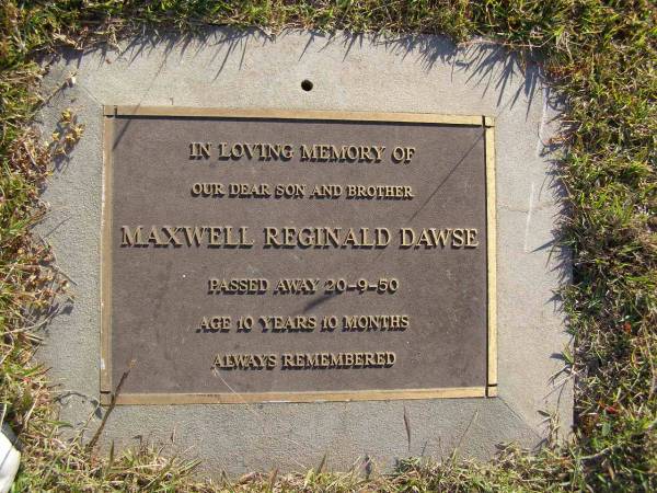 Maxwell Reginald Dawse  | 20 Sep 1950, aged 10 years, 10 months  | Woodhill cemetery (Veresdale), Beaudesert shire  |   | 