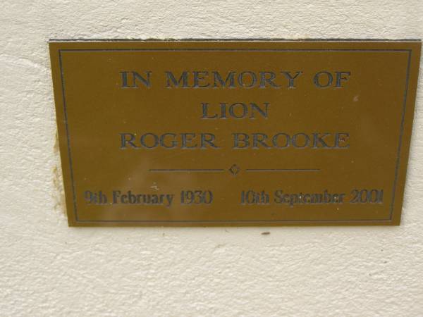 Roger BROOKE  | b: 9 Feb 1930  | d: 10 Sep 2001  |   | Lions Club Memorial Wall - Woombye  | 