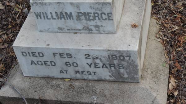 William Pierce  | d: 23 Feb 1907 aged 60  |   | Yandilla All Saints Anglican Church with Cemetery  |   | 