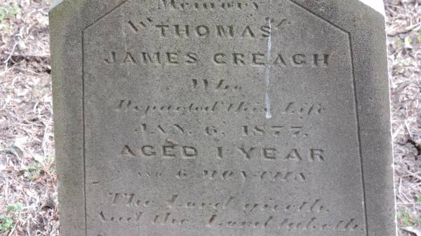 Thomas James CREAGH  | d: 6 Jan 1877 aged 1 year 6 months  |   | Yandilla All Saints Anglican Church with Cemetery  |   |   | 