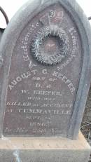 August G KEEFER d: 15 Sep 1886 aged 25 at Tummaville son of W KEEFER  Yandilla All Saints Anglican Church with Cemetery  