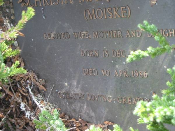 Christa Maria NEUBAUER (MOISKE)  | b: 18 Dec 1938  | d: 30 Apr 1986  |   | Yandina Cemetery  | 