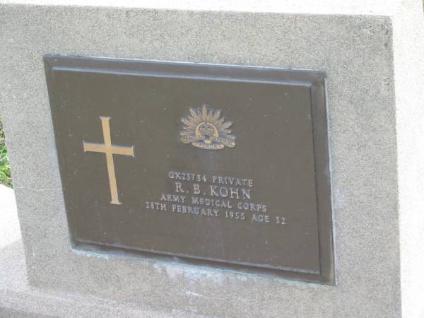 R. B. KOHN  | d: 28 Feb 1955 aged 32  |   | Yandina Cemetery  |   | 