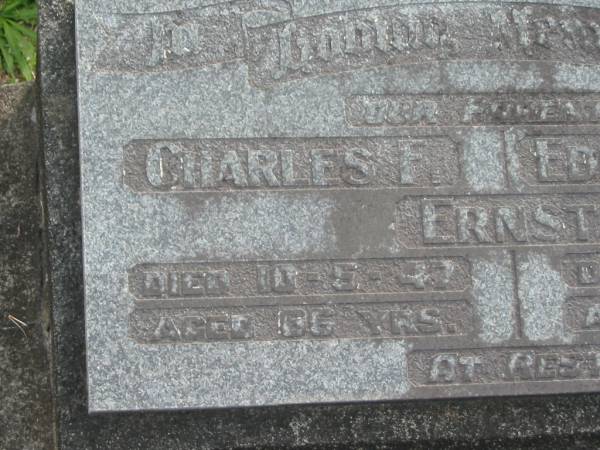 Charles F ERNST  | d: 10 May 1947 aged 66  |   | Edith Maude ERNST  | d: 11 Jun 1978 aged 96  |   | Yandina Cemetery  |   | 