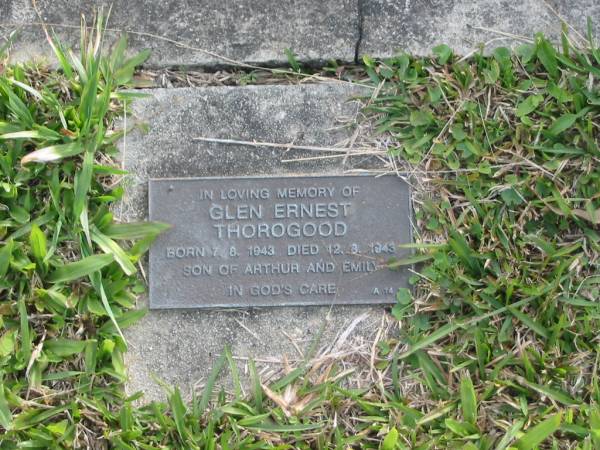 Glen Ernest THOROGOOD  | b: 7 Aug 1943  | d: 12 Aug 1943  | son of Arthur and Emily  |   | Yandina Cemetery  |   | 