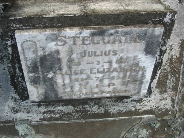 Julius STEGGALL  | d: 25 Mar 1950  |   | Alice Elizabeth STEGGALL  | d: 23 Jul 1963  |   | Yandina Cemetery  |   |   | 