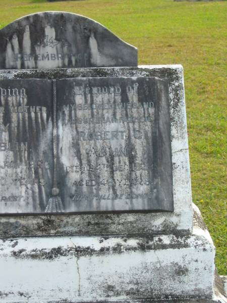 Emily ABLIN  | d: 13 Jul 1956 aged 70  |   | husband  | Robert C ABLIN  | d: 24 Dec 1934 aged 49  |   | Yandina Cemetery  |   | 