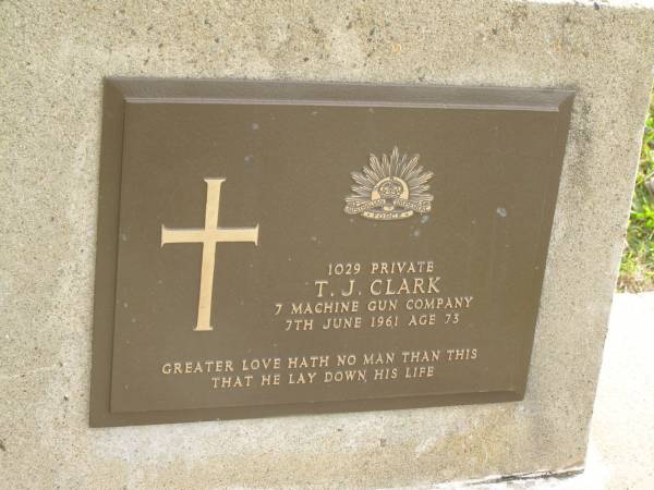 T. J. CLARK  | d: 7 Jun 1961 aged 73  |   | Yandina Cemetery  |   | 