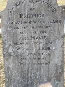 Vivian D.G. LAMB, son of W.C. & J.A. LAMB, died pneumonia in France 23 July 1916 aged 18 years; Frederick, son of W.D. & J. LAMB, died 22 March 1891 aged 3 months; Mavis, daughter of W.C. & J.A. LAMB, died 19 Sept 1907 aged 9 months; Yangan Anglican Cemetery, Warwick Shire 