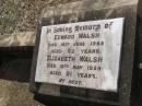 Edward WALSH, died 10 June 1955 aged 92 years; Elizabeth WALSH, died 18 May 1959 aged 91 years; Yangan General cemetery, Warwick Shire 