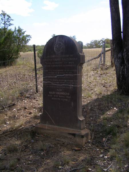 Evelyn Grace SAUNDERS,  | died 7 Jan 1894 aged 11 months 3 weeks;  | Mary SAUNDERS,  | died 4 April 1921 aged 70 years;  | Yangan Presbyterian Cemetery, Warwick Shire  | 