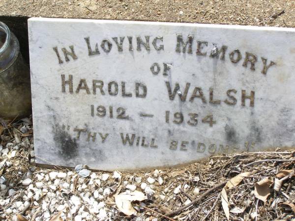 Harold WALSH,  | 1912 - 1934;  | Yangan Presbyterian Cemetery, Warwick Shire  | 