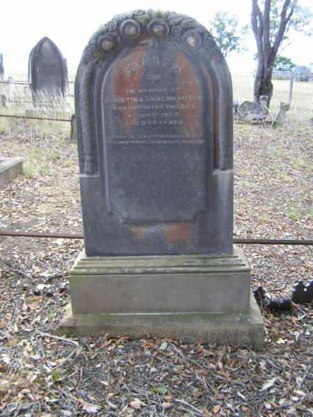 Christina SIEBENHAUSEN,  | died 4 Sept 1907 aged 69 years;  | Yangan Presbyterian Cemetery, Warwick Shire  | 