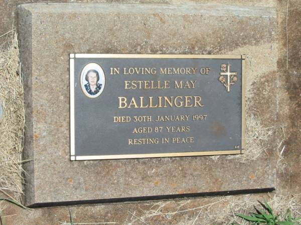 Estelle May BALLINGER,  | died 30 Jan 1997 aged 87 years;  | Yarraman cemetery, Toowoomba Regional Council  | 