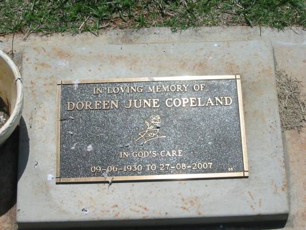 Doreen June COPELAND,  | 09-06-1930 - 27-08-2007;  | Yarraman cemetery, Toowoomba Regional Council  | 