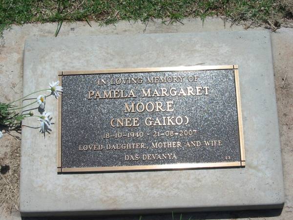 Pamela Margaret MOORE (nee GAIKO),  | 18-10-1940 - 21-08-2007,  | daughter mother wife;  | Yarraman cemetery, Toowoomba Regional Council  | 