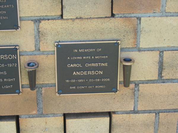 Carol Christine ANDERSON,  | wife mother,  | 16-02-1951 - 20-09-2006;  | Yarraman cemetery, Toowoomba Regional Council  | 