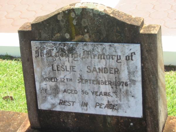 Leslie SANDER,  | died 12 Sept 1976 aged 56 years;  | Yarraman cemetery, Toowoomba Regional Council  | 