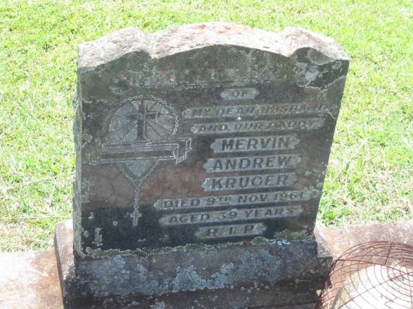 Mervin Andrew (Gus) KRUGER,  | husband daddy,  | died 9 Nov 1961 aged 39 years;  | Yarraman cemetery, Toowoomba Regional Council  | 