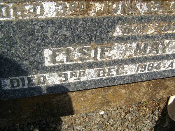William Joseph CROSS,  | husband father,  | died 3 June 1969 aged 70 years;  | Elsie May CROSS,  | mother,  | died 3 Dec 1984 aged 74 years;  | Yarraman cemetery, Toowoomba Regional Council  | 