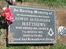 Edwin Alexander MATTHEWS, husband father, died 7 Aug 1995 aged 84 years; Yarraman cemetery, Toowoomba Regional Council 