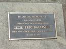 Cecil Eric BALLINGER,
father father-in-law grandfather,
died 7 April 2001 aged 84 years;
Yarraman cemetery, Toowoomba Regional Council