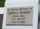 Donald SANDER, died 26 June 1977 aged 46 years; Yarraman cemetery, Toowoomba Regional Council 