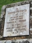 Veronica Minnie ELVER, wife mother, died 30 June 1957 aged 59 years; Yarraman cemetery, Toowoomba Regional Council 