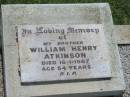 William Henry ATKINSON, brother, died 16-1-1967 aged 54 years; Yarraman cemetery, Toowoomba Regional Council 