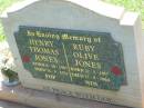 Henry Thomas JONES, born 8-10-1907, died 14-9-1976, pop; Ruby Olive JONES, born 22-5-1917, died 17-9-2004, nin; Yarraman cemetery, Toowoomba Regional Council 