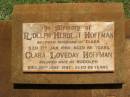 Rudolph Herbert HOFFMAN,
husband of Clara,
died 7 Jan 1980 aged 86 years;
Clara Loveday HOFFMAN,
wife of Rudolph,
died 30 June 1997 aged 96 years;
Yarraman cemetery, Toowoomba Regional Council