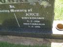 Joyce MOWAT, born Kingaroy 9-2-1936, died Yarraman 1-6-1996; Yarraman cemetery, Toowoomba Regional Council 