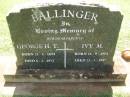 George H.T. BALLINGER, born 21-8-1899, died 6-2-1972; Ivy M. BALLINGER, born 16-9-1904, died 21-5-1997; parents; Yarraman cemetery, Toowoomba Regional Council 