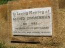 Alfred ZIMMERMAN, 1911 - 1985; Yarraman cemetery, Toowoomba Regional Council 
