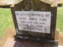 Alick James KING,
died 28 Jan 1975 aged 75 years;
Yarraman cemetery, Toowoomba Regional Council