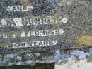 Albert Joseph SCHULTZ,
died 15 May 1957 aged 77 years;
Amelia SCHULTZ,
died 18 Feb 1959 aged 70 years;
Daphne DONALD,
wife mother grandmother,
daughter of Amelia & Joseph SCHULTZ,
died 1 March 1997 aged 71 years;
Yarraman cemetery, Toowoomba Regional Council