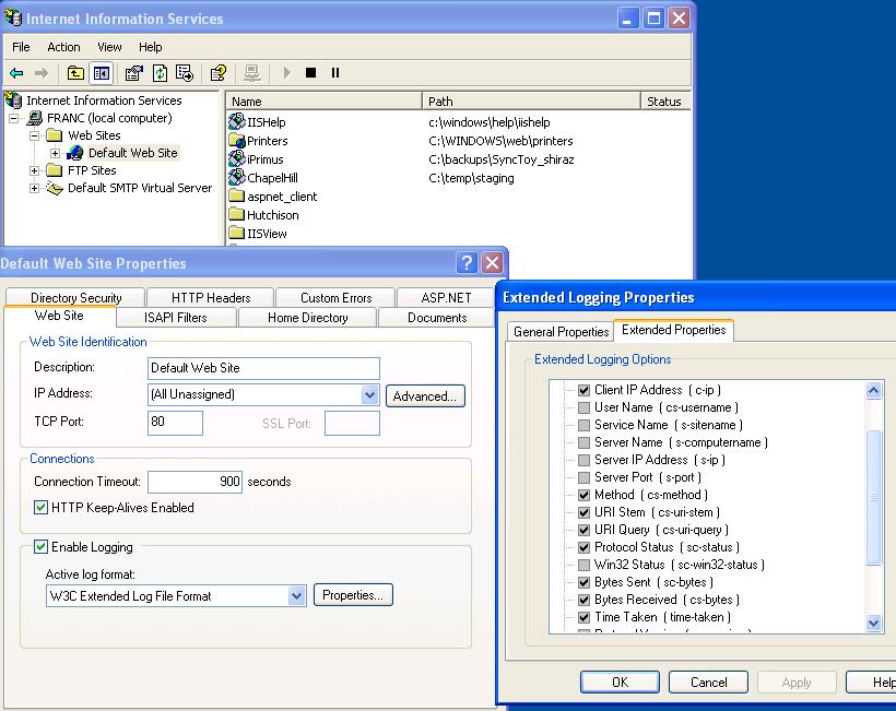 IIS Enabling Logging Extended Properties