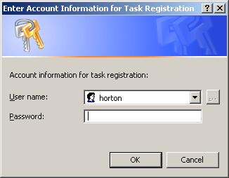 Prompt for username and password for the task to run as username + password