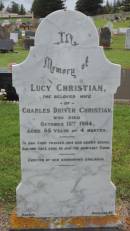 Lucy CHRISTIAN wife of Charles Driver CHRISTIAN d: 13 Oct 1904, aged 65 yrs, 4 mon  Norfolk Island Cemetery 