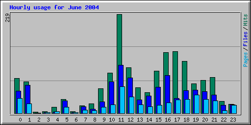 Hourly usage for June 2004