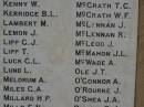 W.   KENNY B.L. KERRIDGE M.   LAMBERT J.   LEMON G.J. LIPP T.   LIPP G.L. LUCK L.   LUND A.   MELDRUM G.A. MILES H.P. MILLARD T.C. McGRATH W.F. McGRATH J.   McLENNAN R.   McLENNAN J.   McLEOD J.L. McMAHON A.   McWADE J.T. OLE A.   O'CONNOR J.   O'ROURKE J.A. O'SHEA Greenmount War Memorial 
