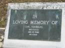 Carl HORNBURG,
died 9-8-53 aged 69 years;
Alberton Cemetery, Gold Coast City
