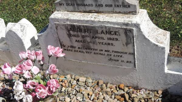 Clare Catherine LANGE  | d: 23 Oct 1974 aged 86  |   | husband:  | Albert LANGE  | d: 5 Apr 1929 aged 42  |   | Aubigny St Johns Lutheran cemetery, Toowoomba Region  |   | 